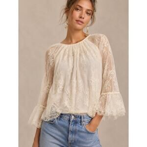 LOFT Ivory Floral Lace Blouse XL NWT Romantic English Net Flutter Sleeve Boho